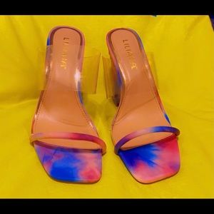 Ashley Stewart pink&blue tie dye heels.